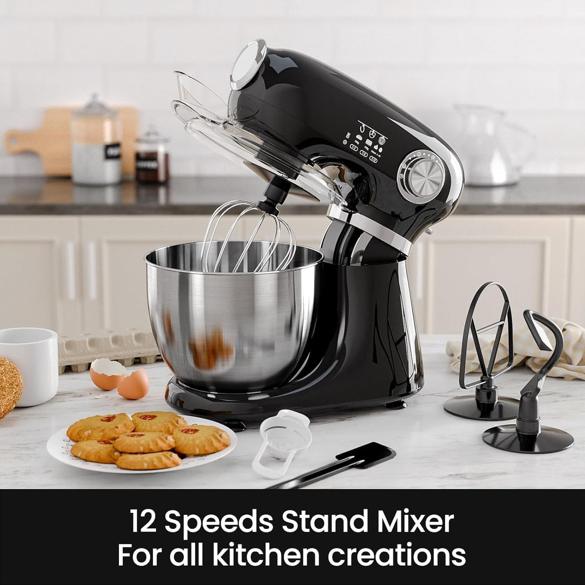 Kismile 5.5QT 12-Speed Electric Stand Mixer, Tilt Head Kitchen Mixer, Red