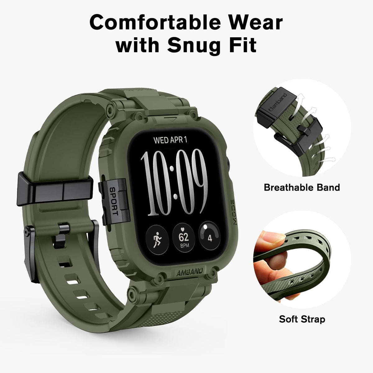 amBand Bands Compatible with Apple Watch 9/8/7/6/5/4 & SE 3/2/1 45mm/44mm Case for Men, M1 Sport Series Rugged Case Protective Cover for iWatch SE3/SE2/6/SE/5/4 44/45 mm Men Black