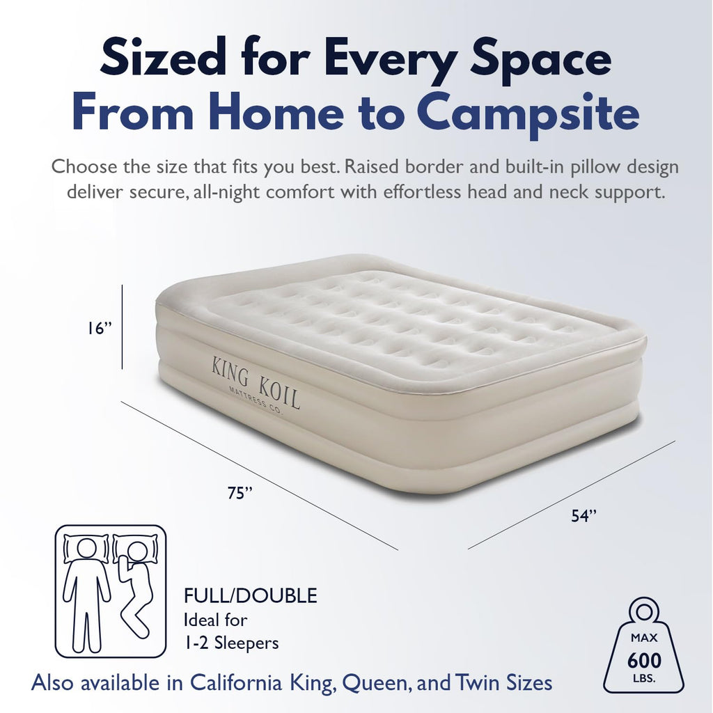 King Koil California King Air Mattress with Built-in Pump, 20” Raised Bed