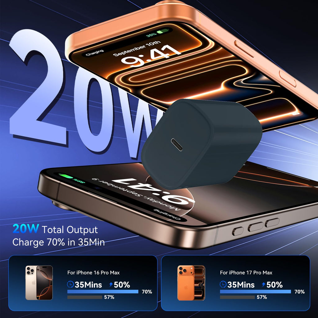 iPhone 18 17 16 Pro Max Charger Fast Charging, 20W iPhone Duo USB C Charger