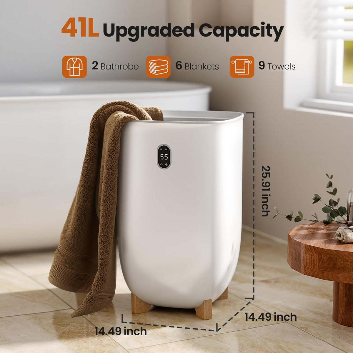 AGLUCKY Towel Warmer for Bathroom, 40L Large Towel Warmers Bucket, White