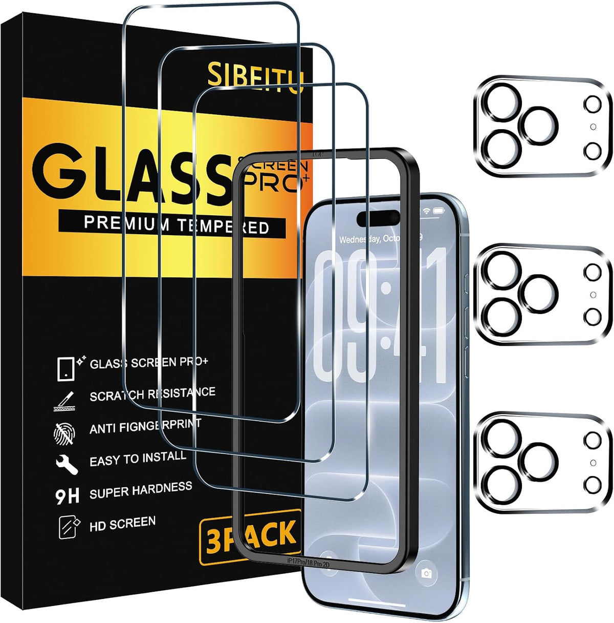 SIBEITU 3+3 Pack Screen Protector + Camera Lens Protector for iPhone 18 Pro