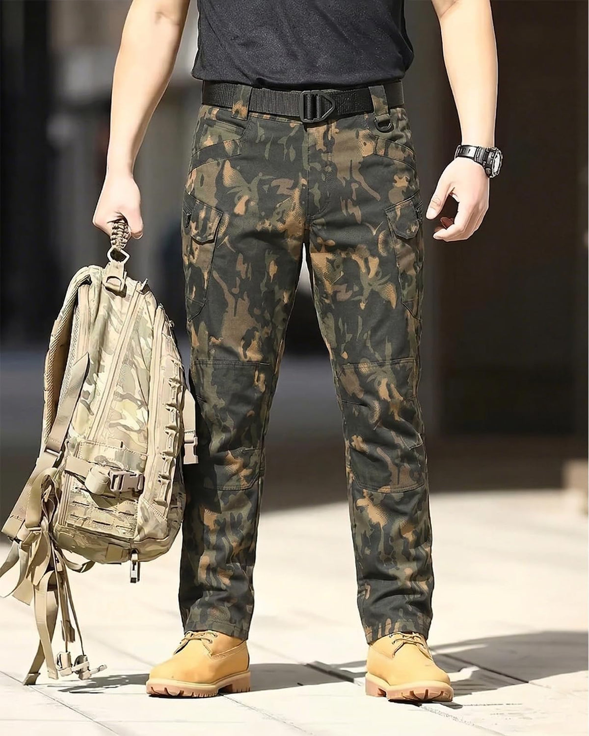Men's Tactical Pants Stretch Waterproof Fabric Durable Cargo Pants for Hiking Casual Work Multi Pockets (No Belt)