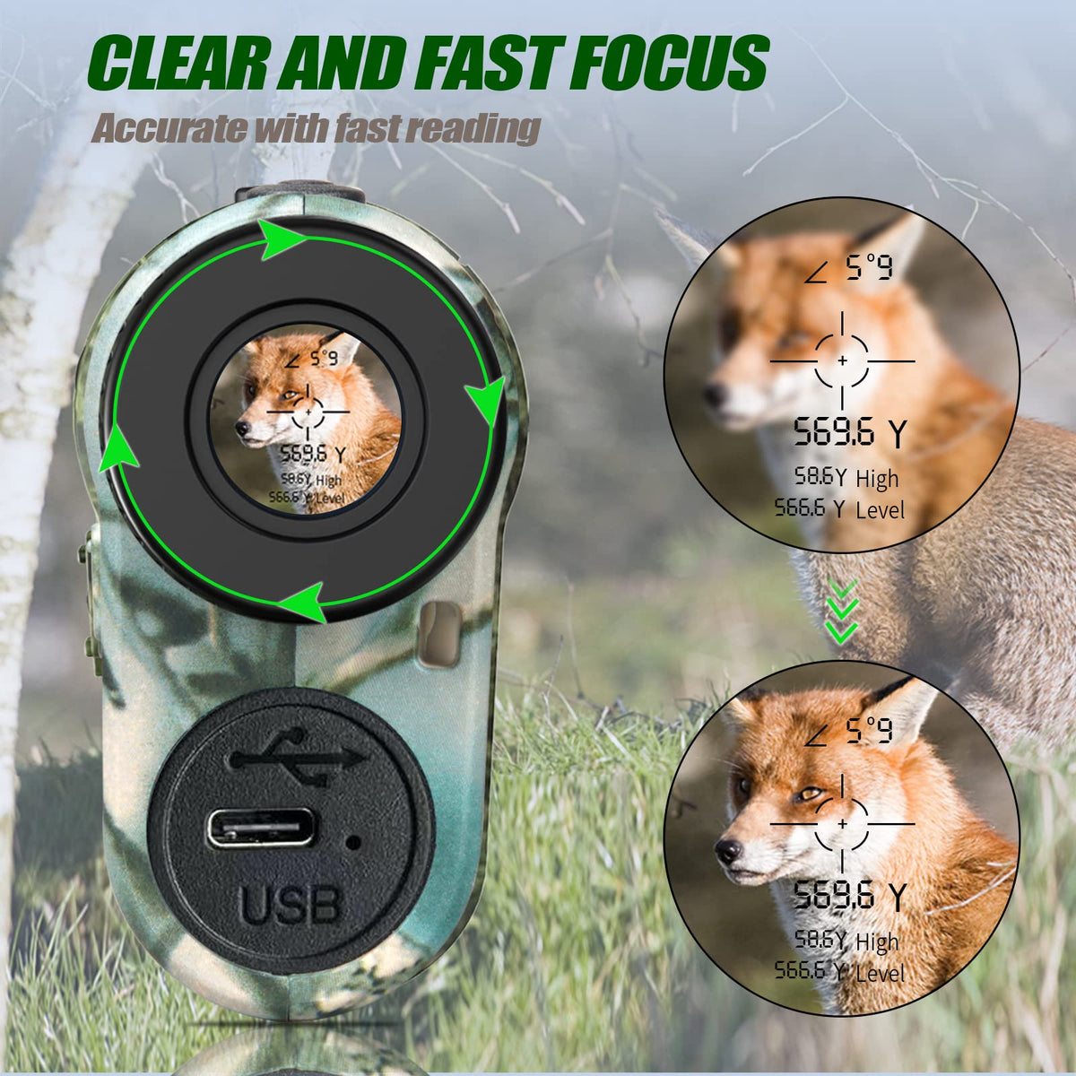 REVASRI Hunting Laser Rangefinder with Rechargeable Battery 1000 Yards Hunting Range Finder with Target Acquisition Technology Easy-to-Use Clear Accurate Rangefinders for Hunters