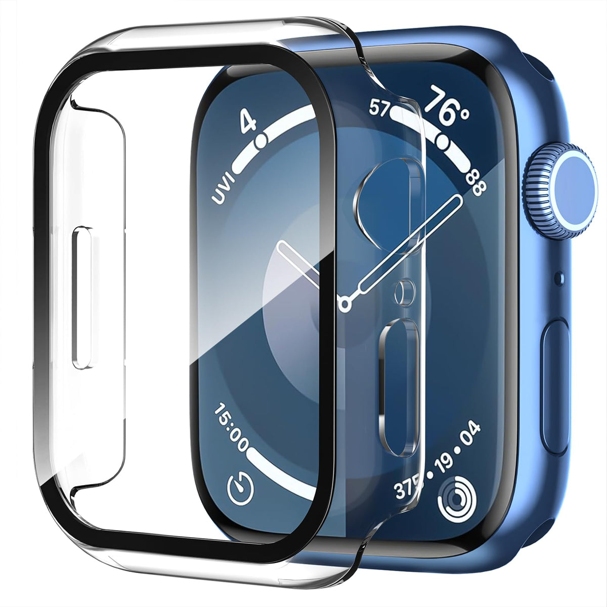 Smiling 2 Pack Case Compatible with Apple Watch Series 9/8/7 41mm with Tempered Glass Screen Protector, Hard PC Case Overall Protective Cover- 1 Silver + 1 Transparent