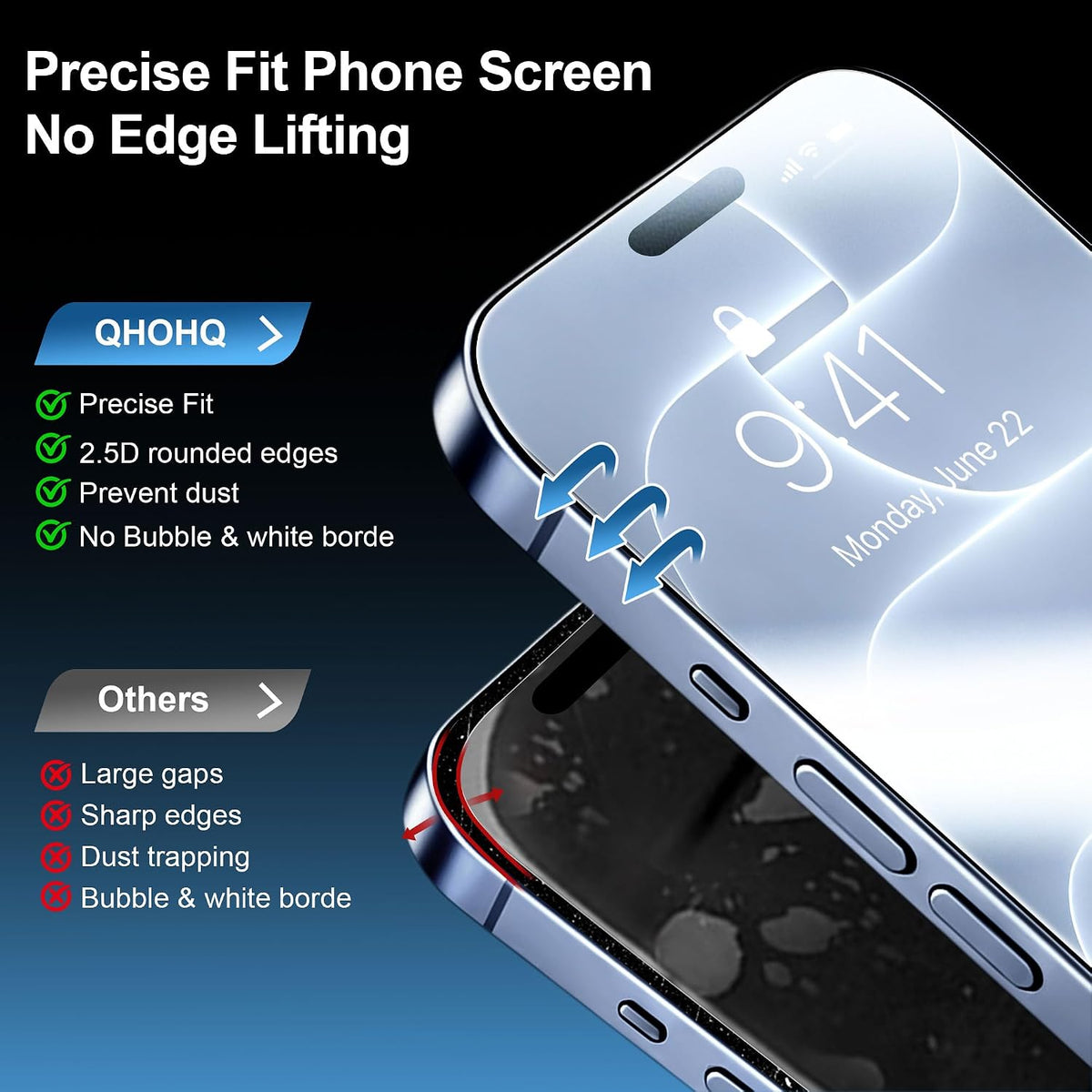 QHOHQ for iPhone 18 Pro Screen Protector, 9H+ Tempered Glass, 3+3 Pack