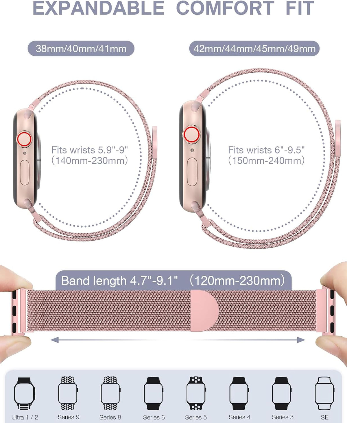 Original Milanese Loop Compatible with Apple Watch Bands for Women & Men