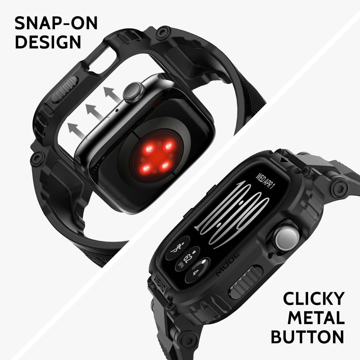 amBand Bands Compatible with Apple Watch 9/8/7/6/5/4 & SE 3/2/1 45mm/44mm Case for Men, M1 Sport Series Rugged Case Protective Cover for iWatch SE3/SE2/6/SE/5/4 44/45 mm Men Black