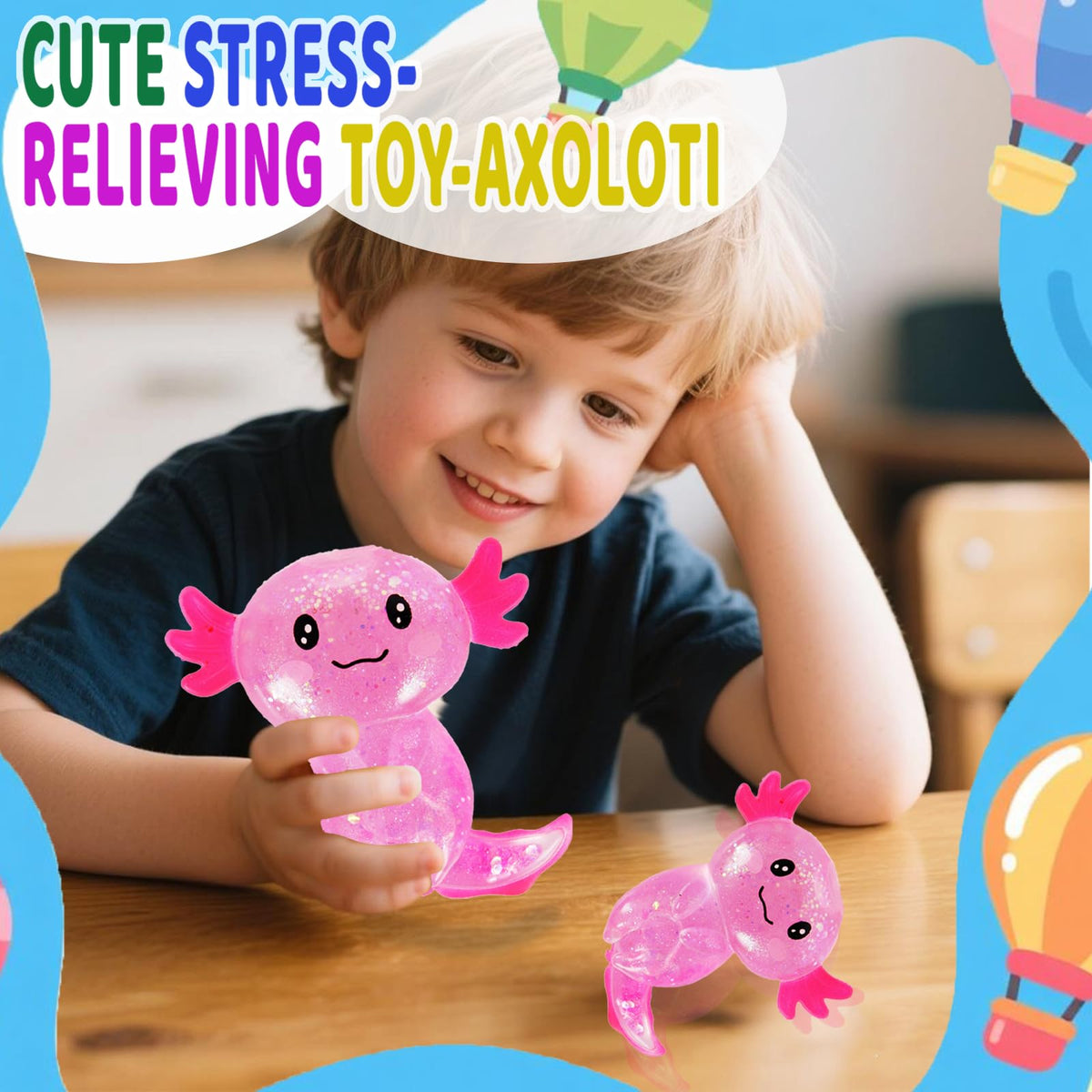 Axolotl Squishy Toy Squeeze Stress Relief Fidget Sensory Toy for Kids Adults, Cute Handheld Stress Ball for Anxiety and Focus, Purple Big Ears(Pink)