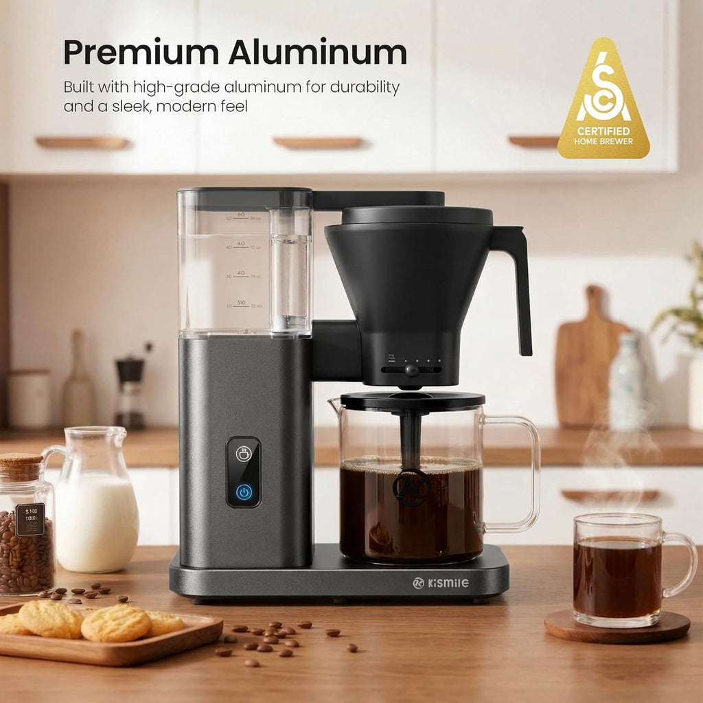 Kismile SCA-Certified 8-Cup Drip Coffee Maker with Pour-Over Control