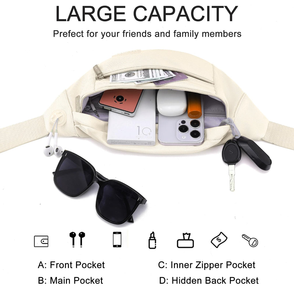 MAXTOP Large Fanny Pack for Women Men Crossbody Bag with 4-Zipper Pockets