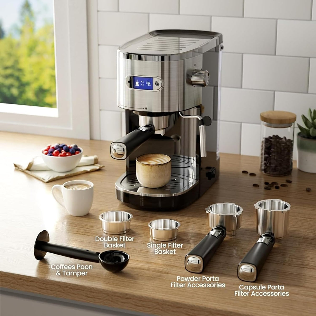 Kismile 20 Bar Stainless Steel Espresso Machine with Steam Milk Frother
