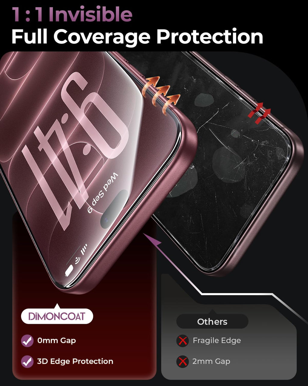 DIMONCOAT Top 9H++ Glass 2 Pack for iPhone 17 Pro Screen Protector 6.3''