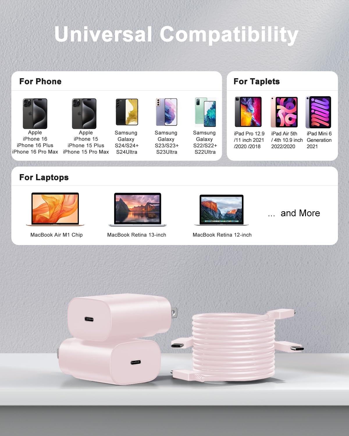 Type C Charger Fast Charging, 2Pack [10FT&6FT] Long USB C Cable with 25W Phone Super Fast Charger Block Compatible with Galaxy S26+/S25 Ultra,iPhone 18/17/16/Air/Plus/Pro Max/Duo