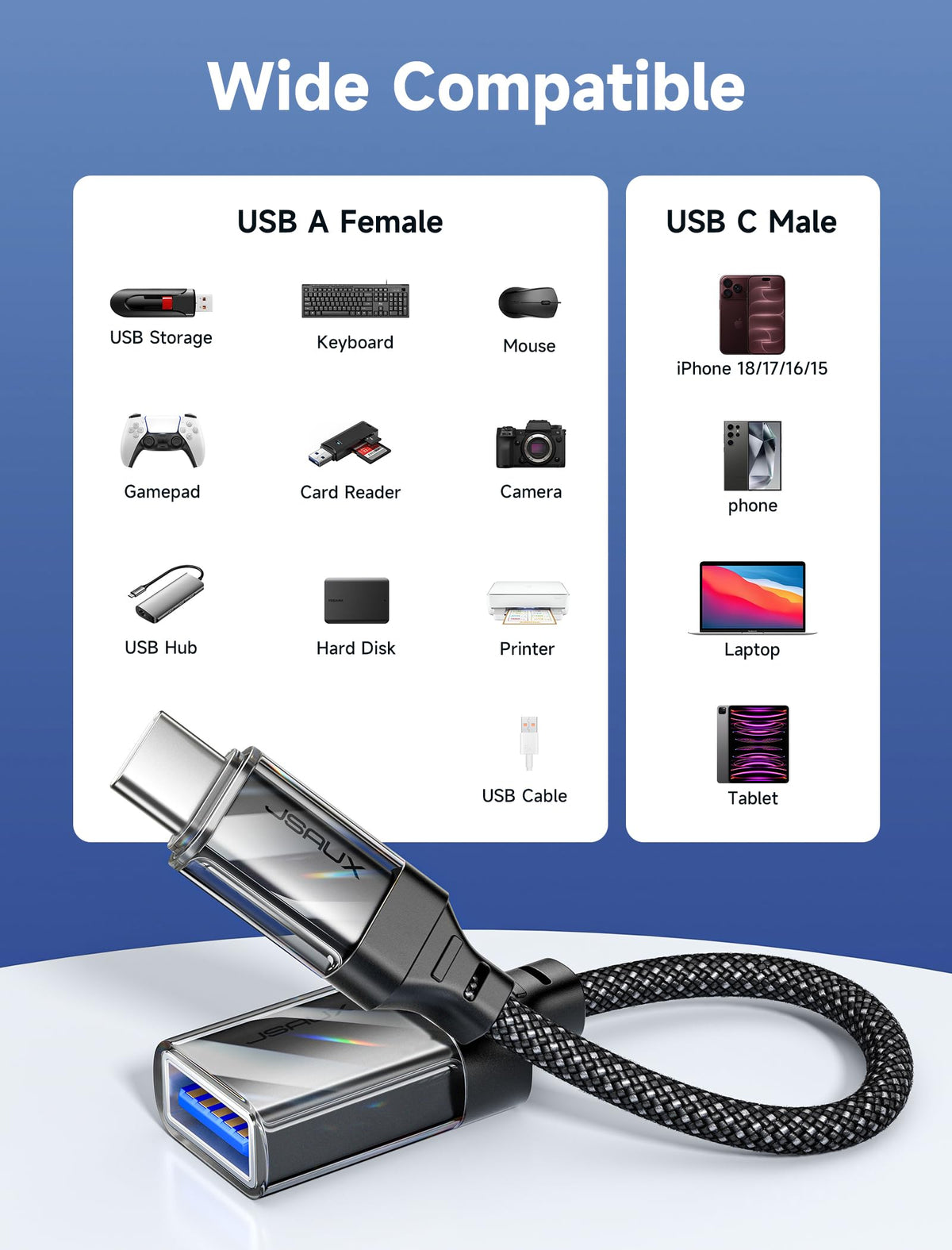 JSAUX USB C to USB 3.0 Adapter [2 Pack], USB C Male to USB Female OTG Cable Adapter Compatible with MacBook Pro/Air, iPhone 18 Pro Max/iPhone Duo‌/Air/17/16/15 Series, Samsung Galaxy S26/S25/S24-Red