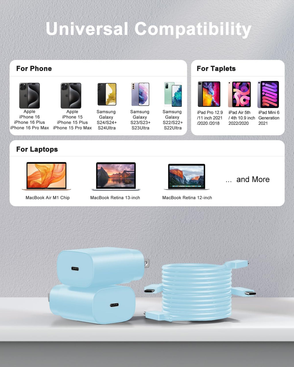 Type C Charger Fast Charging, 2Pack [10FT&6FT] Long USB C Cable with 25W Phone Super Fast Charger Block Compatible with Galaxy S26+/S25 Ultra,iPhone 18/17/16/Air/Plus/Pro Max/Duo