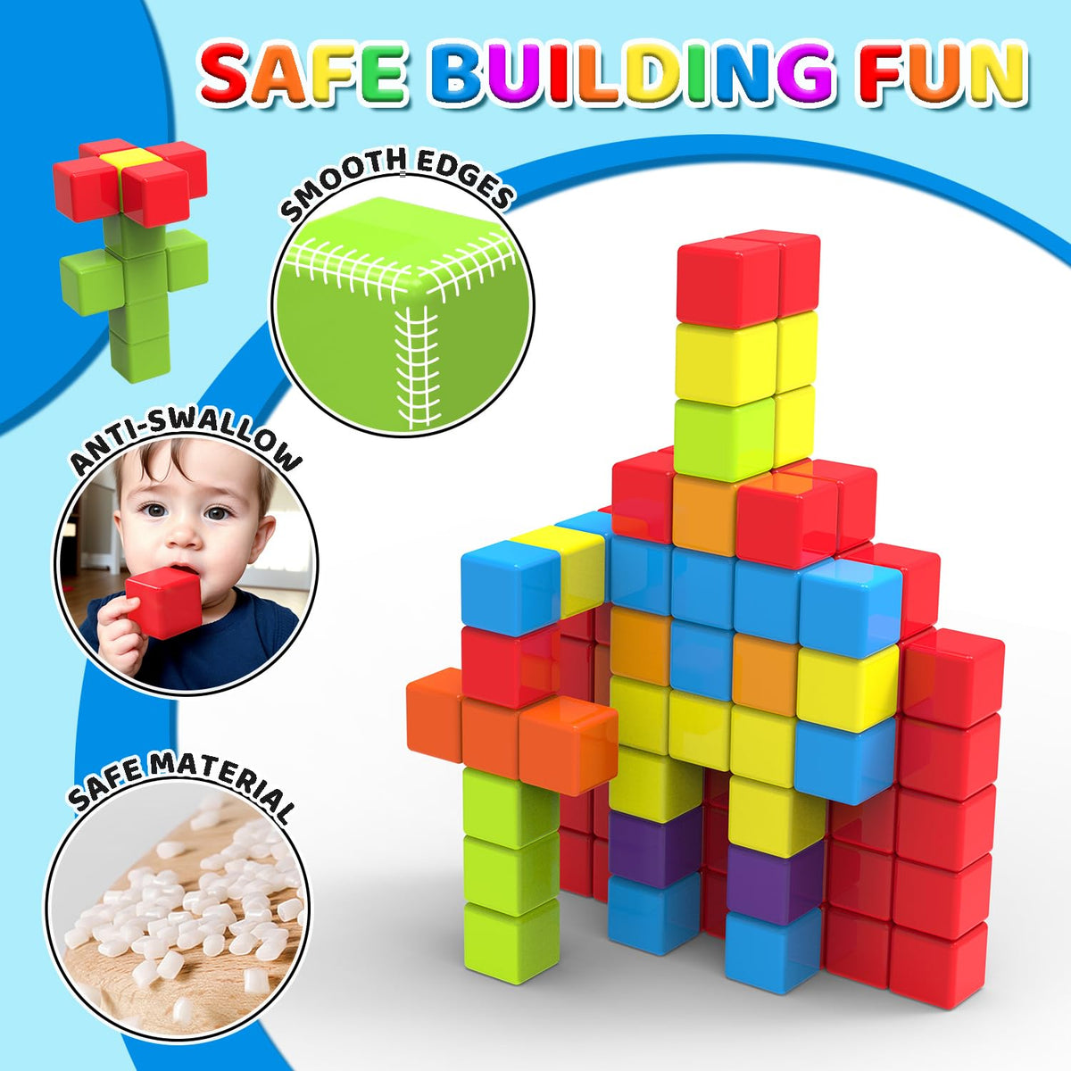 Magnetic Building Blocks Large, 1.65 inch Stacking Cubes for Toddlers