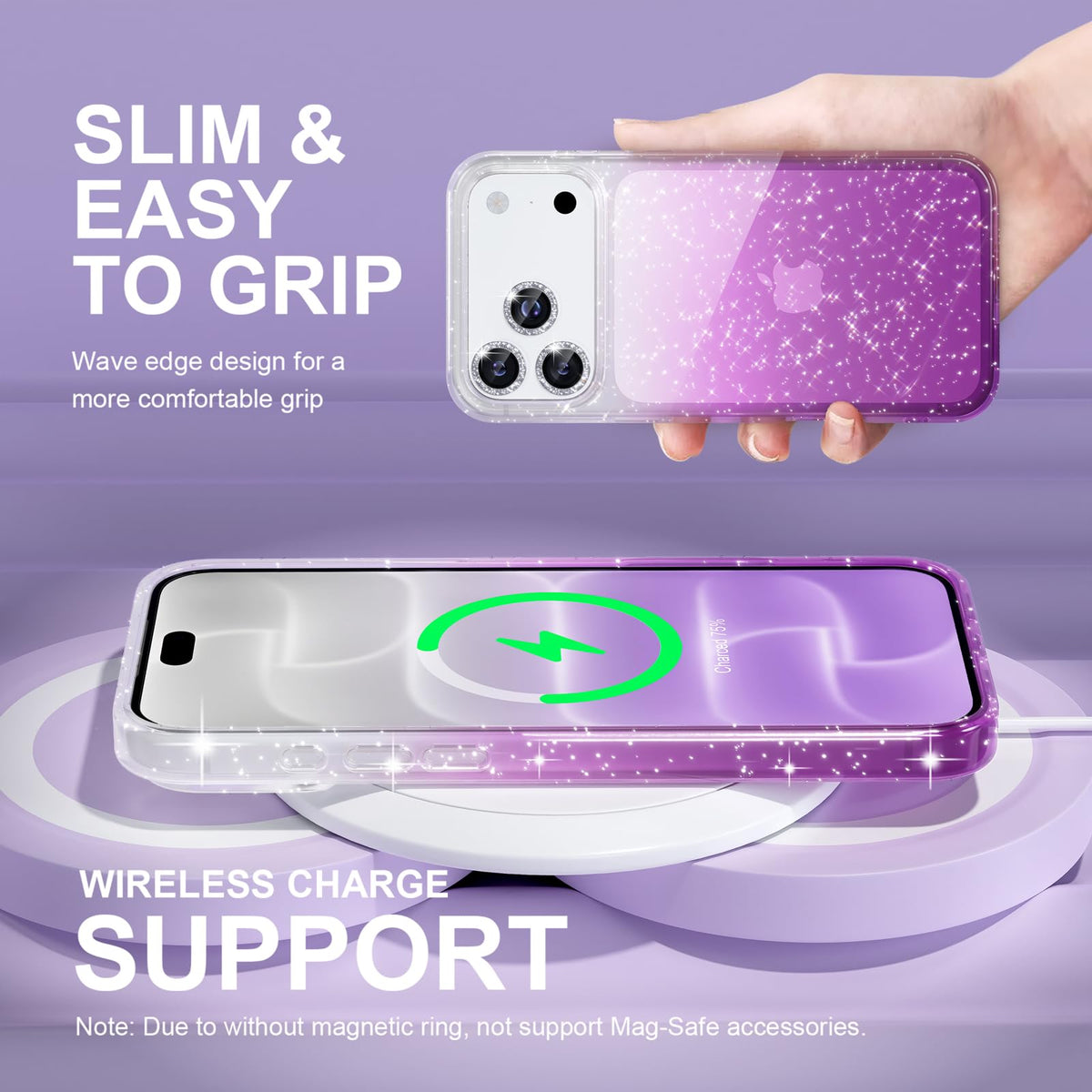 Choiche for iPhone 18 Pro Max Case Clear Women Girly (Glitter Clear)