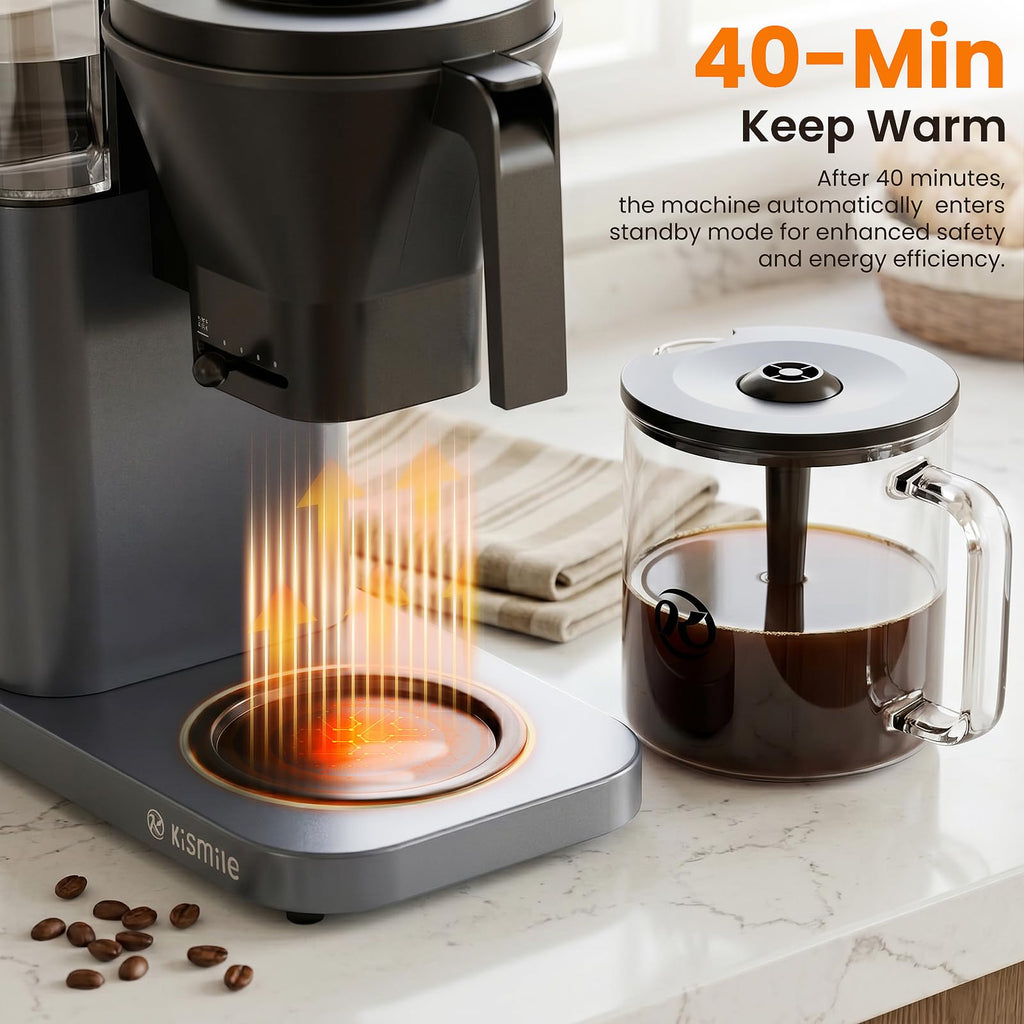 Kismile SCA Certified 8-Cup Coffee Maker, 6-Min Quick Brew, Hot & Cold Brew Coffee Machine, Adjustable Flow Control, Magnetic Anti-Drip, Keep Warm, DIY Manual Mode, Dishwasher Safe, Olive Green