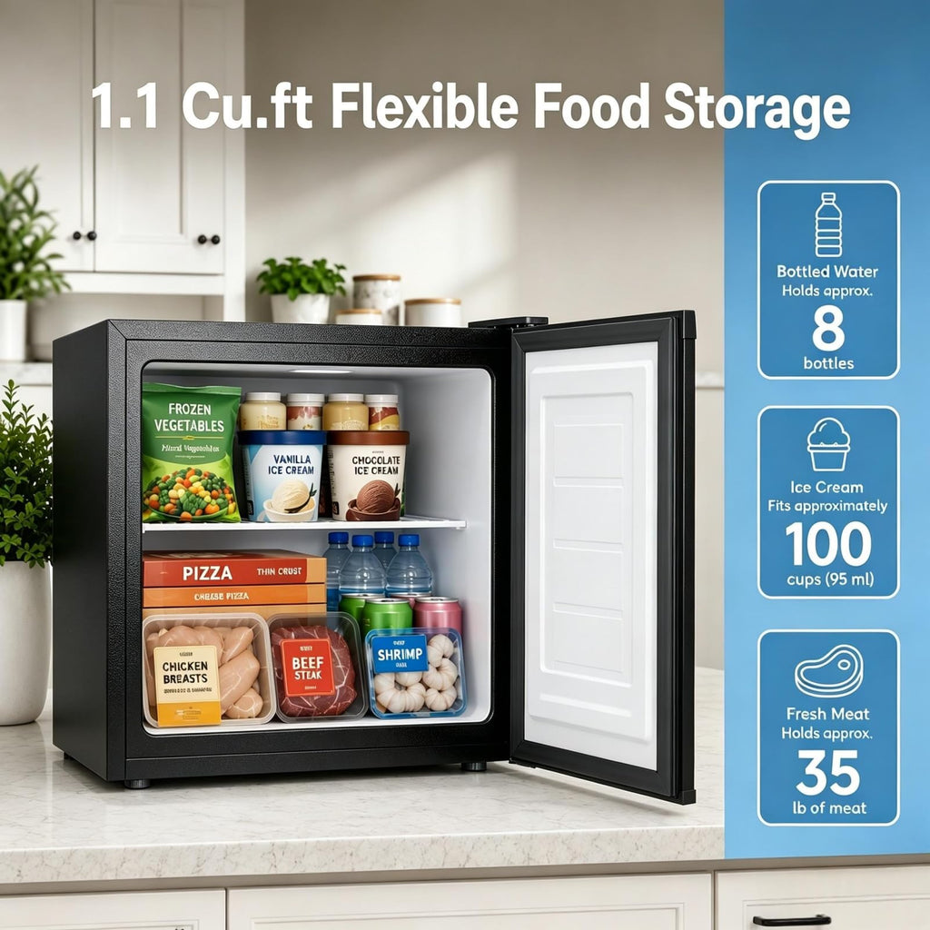 Kismile 1.1 Cu.ft Upright Mini Freezer for Dorms Apartment, Stainless Steel