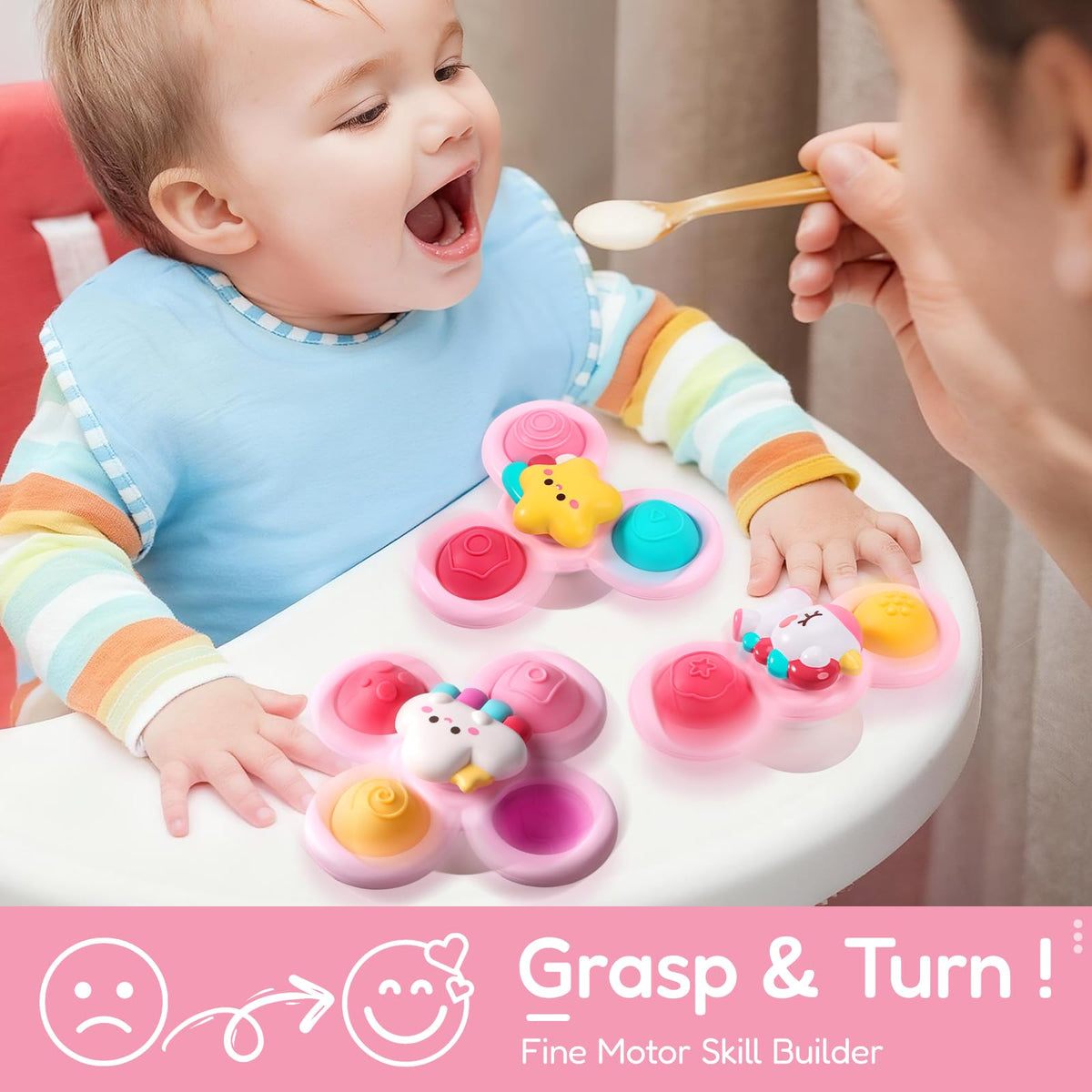 ALASOU Pop Suction Cup Spinner Airplane Travel Toys for 1 Year Old Boy Girl