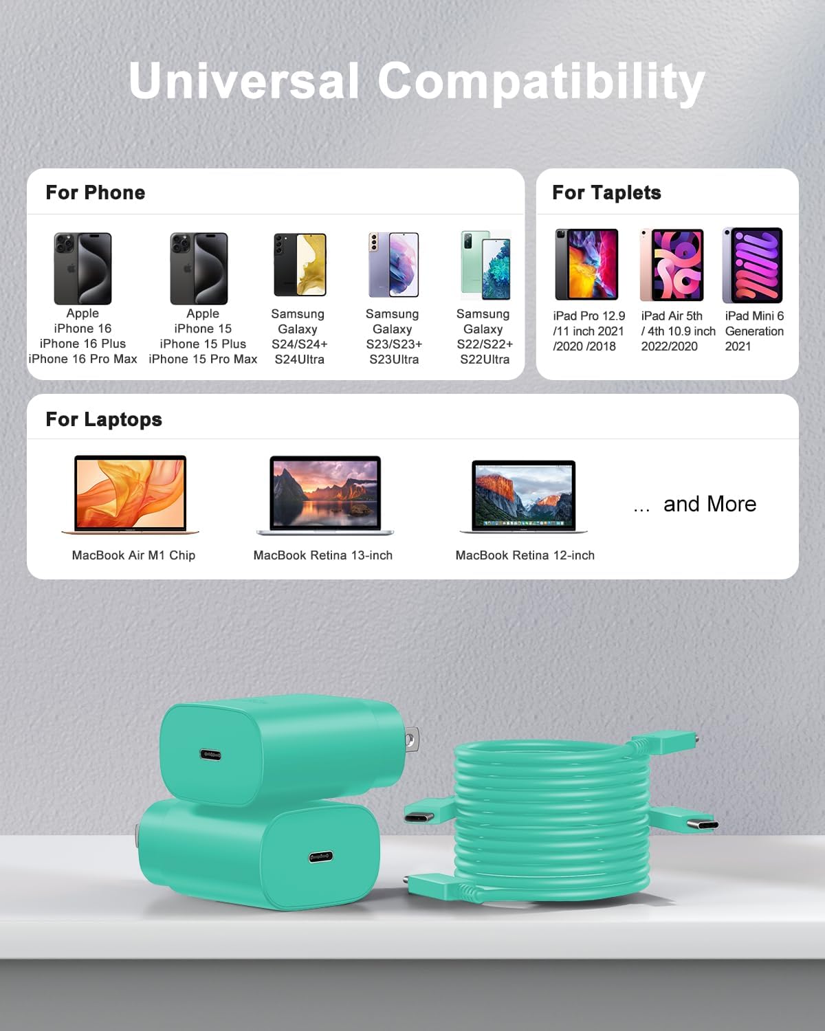 Type C Charger Fast Charging, 2Pack [10FT&6FT] Long USB C Cable with 25W Phone Super Fast Charger Block Compatible with Galaxy S26+/S25 Ultra,iPhone 18/17/16/Air/Plus/Pro Max/Duo