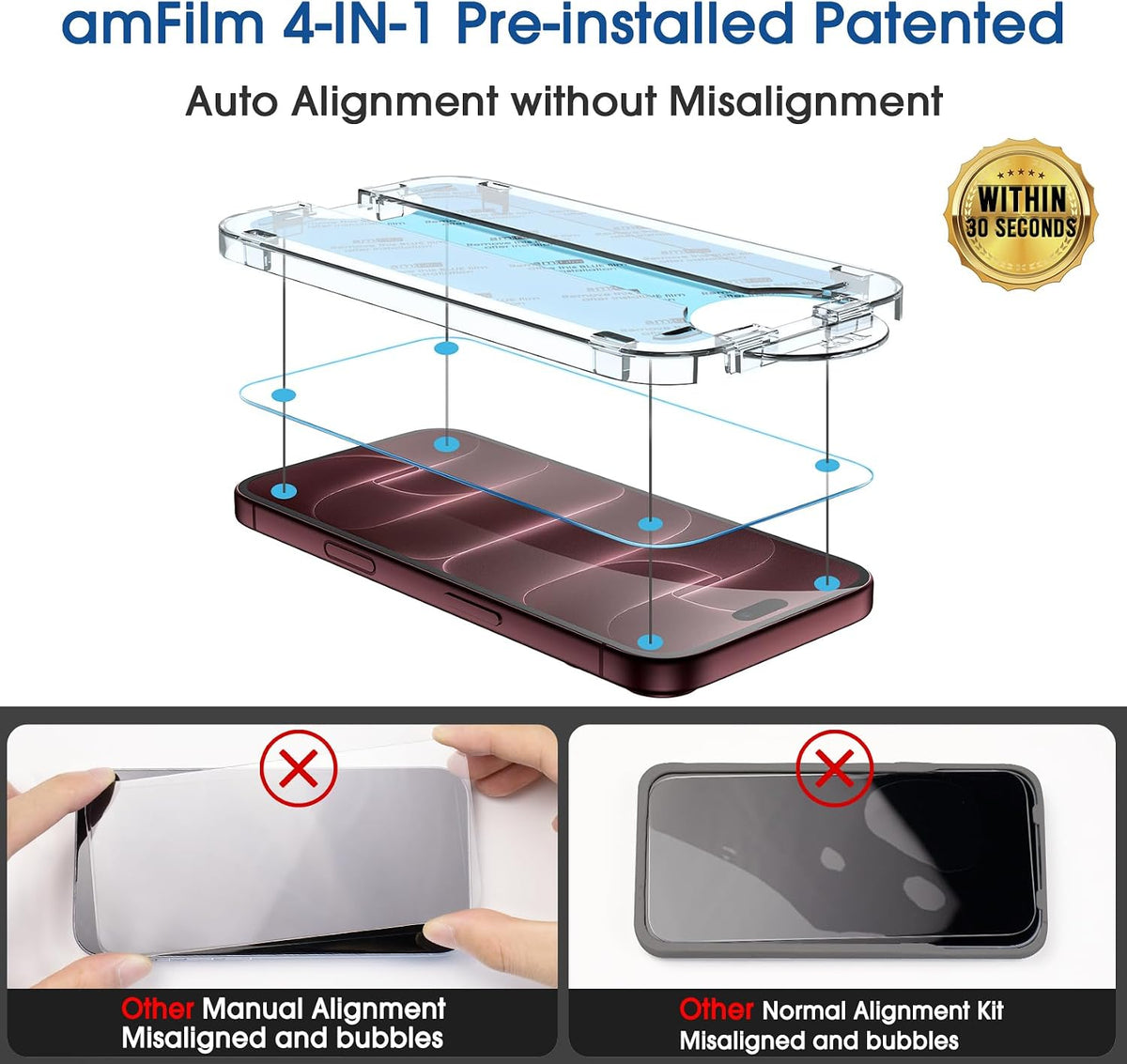 amFilm OneTouch for iPhone 18 Pro Max 6.9'' Screen Protector Tempered Glass