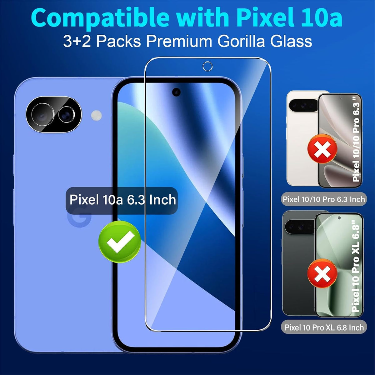 letosan 3 Pack for Google Pixel 11 Pro Screen Protector Tempered Glass + 3 Pack Camera Lens Protector, Military Grade Shatterproof, 9H Hardness, Fingerprint Unlock,Case Friendly 6.3 Inch
