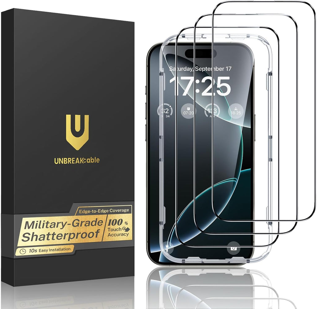 UNBREAKcable 3-Pack Screen Protector for iPhone 16 Pro Max, Full Coverage