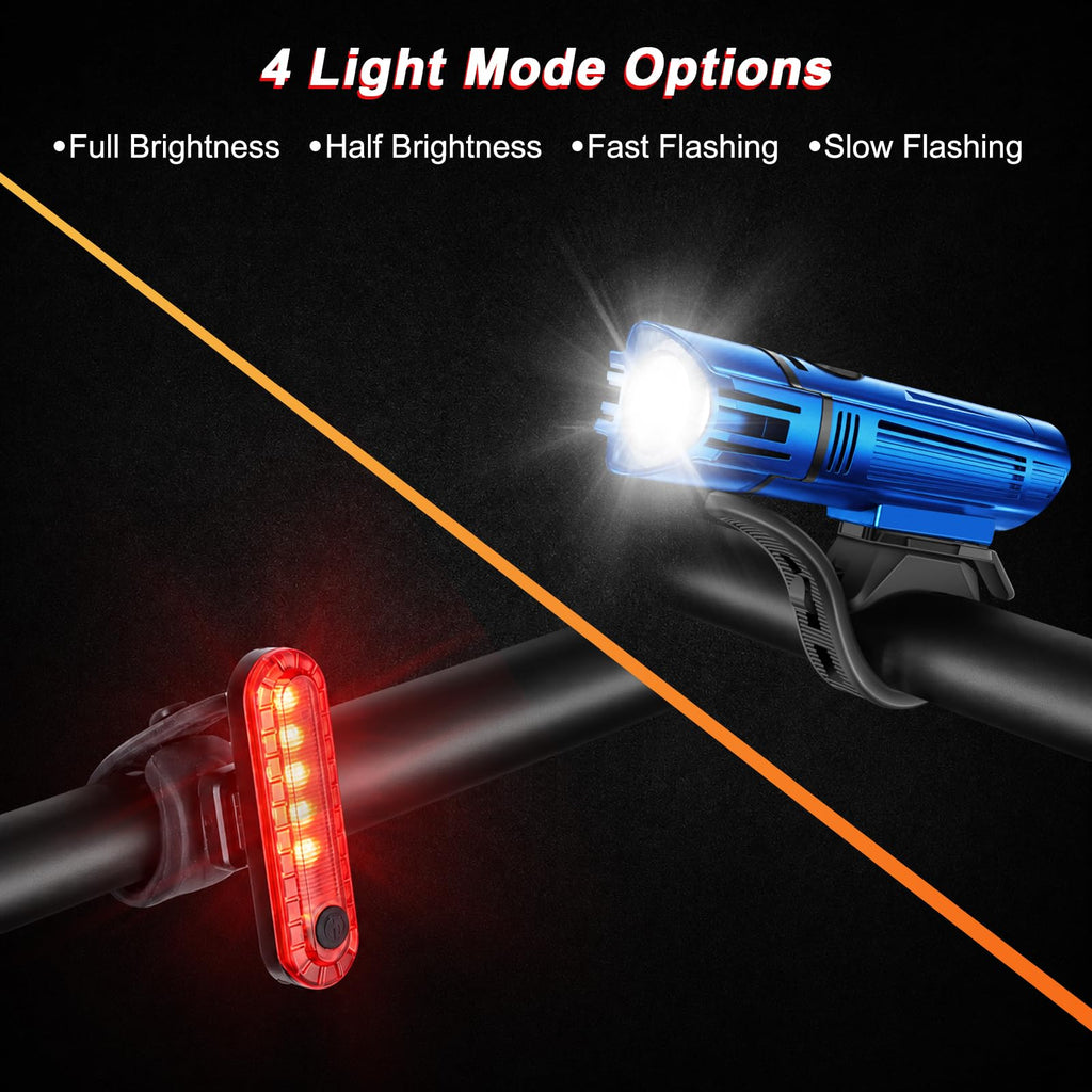 Ascher Ultra Bright USB Rechargeable Bike Light Set, Powerful Bicycle Front Headlight and Back Taillight, 4 Light Modes, Easy to Install for Men Women Kids Road Mountain Cycling