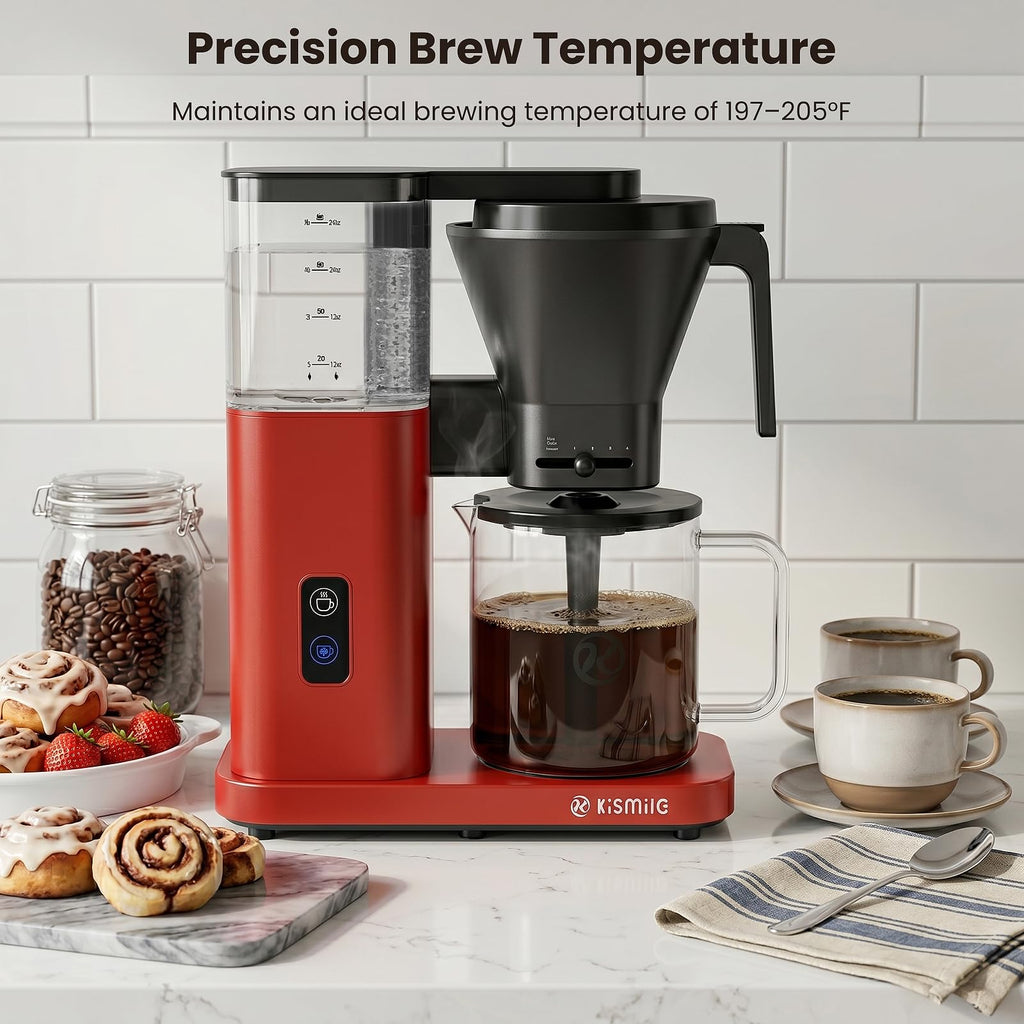 Kismile SCA Certified 8-Cup Coffee Maker, 6-Min Quick Brew, Hot & Cold Brew Coffee Machine, Adjustable Flow Control, Magnetic Anti-Drip, Keep Warm, DIY Manual Mode, Dishwasher Safe, Olive Green