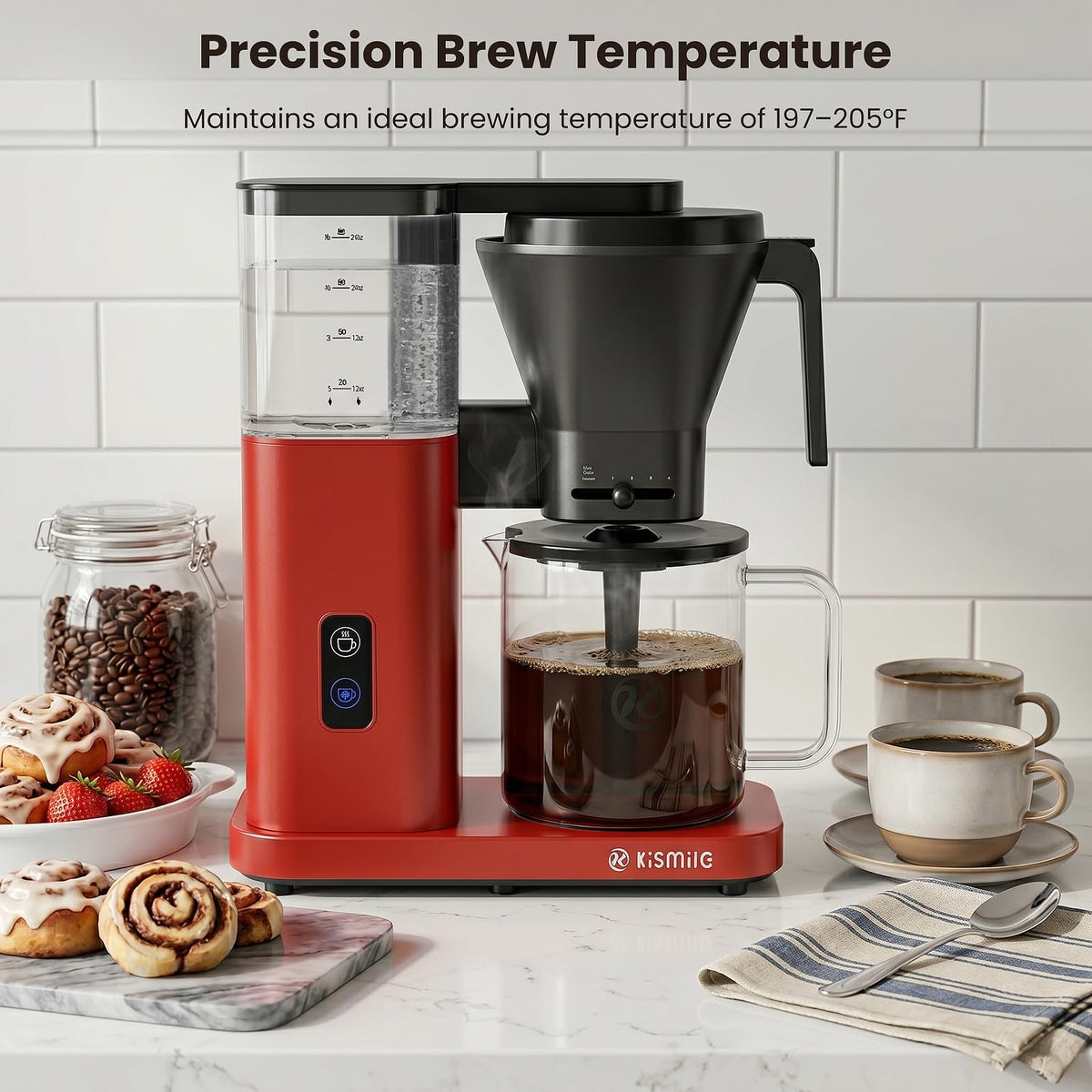 Kismile SCA Certified 8-Cup Coffee Maker, 6-Min Quick Brew, Hot & Cold Brew Coffee Machine, Adjustable Flow Control, Magnetic Anti-Drip, Keep Warm, DIY Manual Mode, Dishwasher Safe, Olive Green