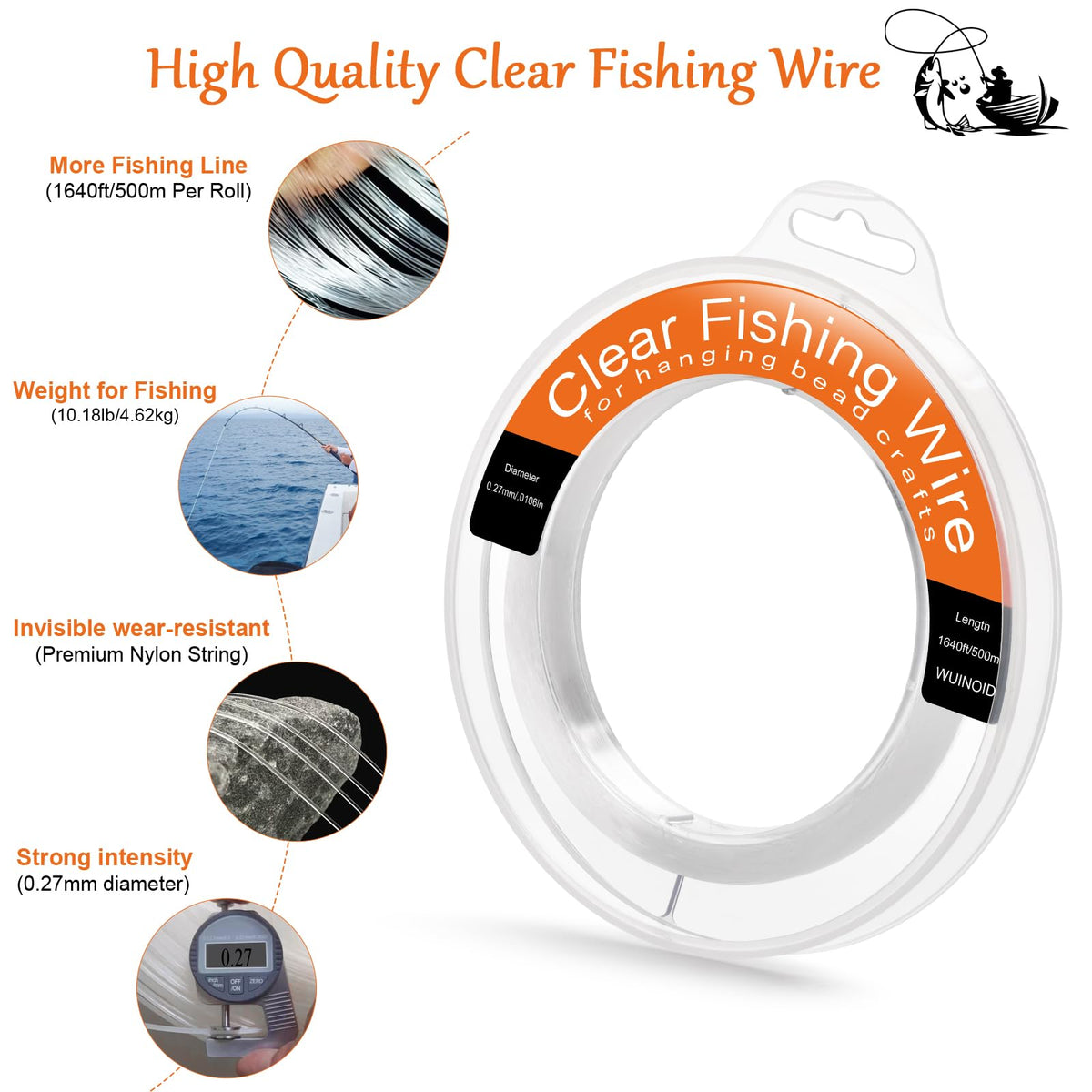 Fishing Line Wire, Clear Monofilament Fishing Line Wire, Nylon Clear Invisible String for Fishing and Hanging Balloons Garland Crafts Decorations WUINOID