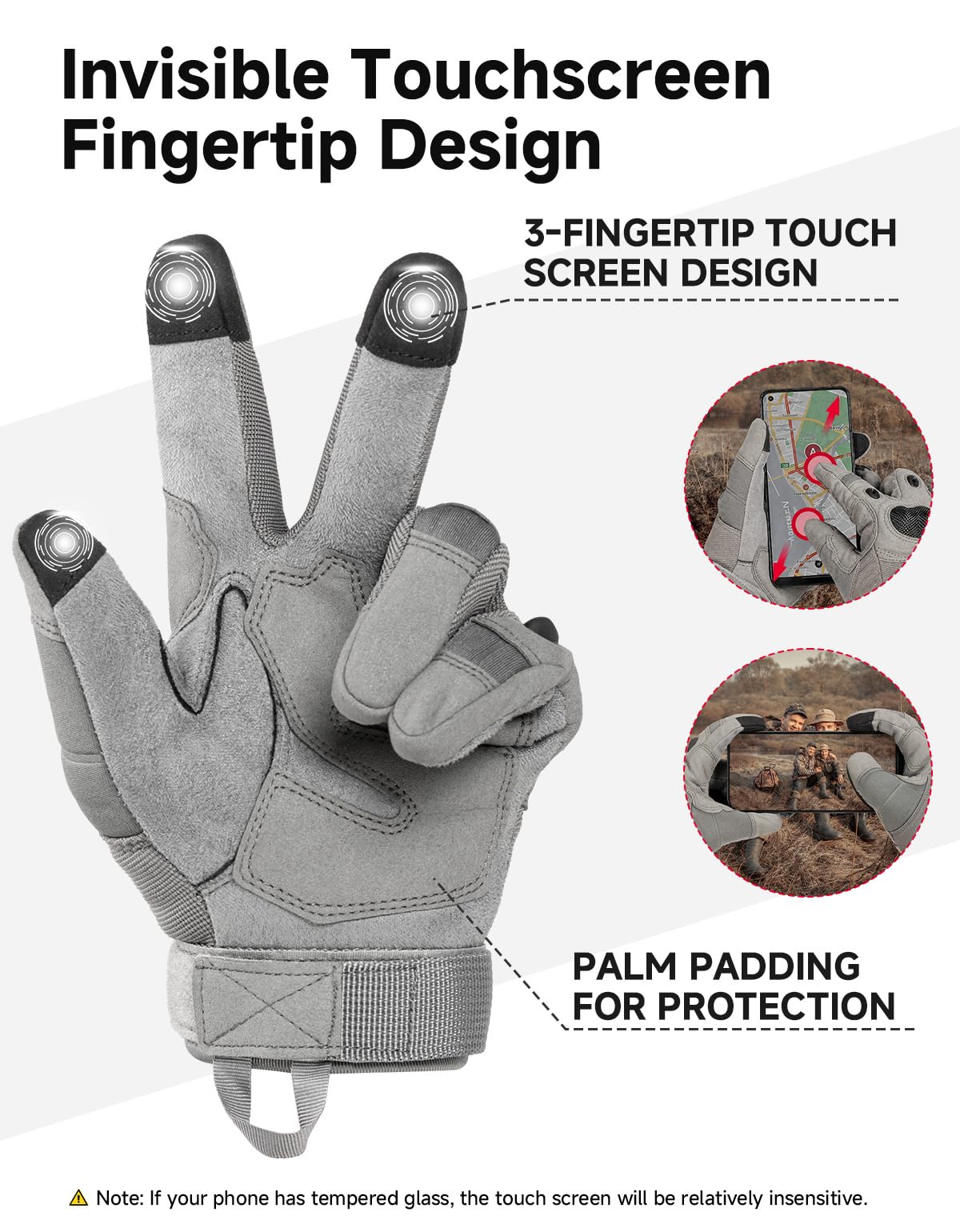 KEMIMOTO Tactical Gloves for Men, Touchscreen Motorcycle Gloves with Hard Shell & Palm Padding for Sports Motorcycle Cycling Tactical Airsoft Paintball Hunting Hiking