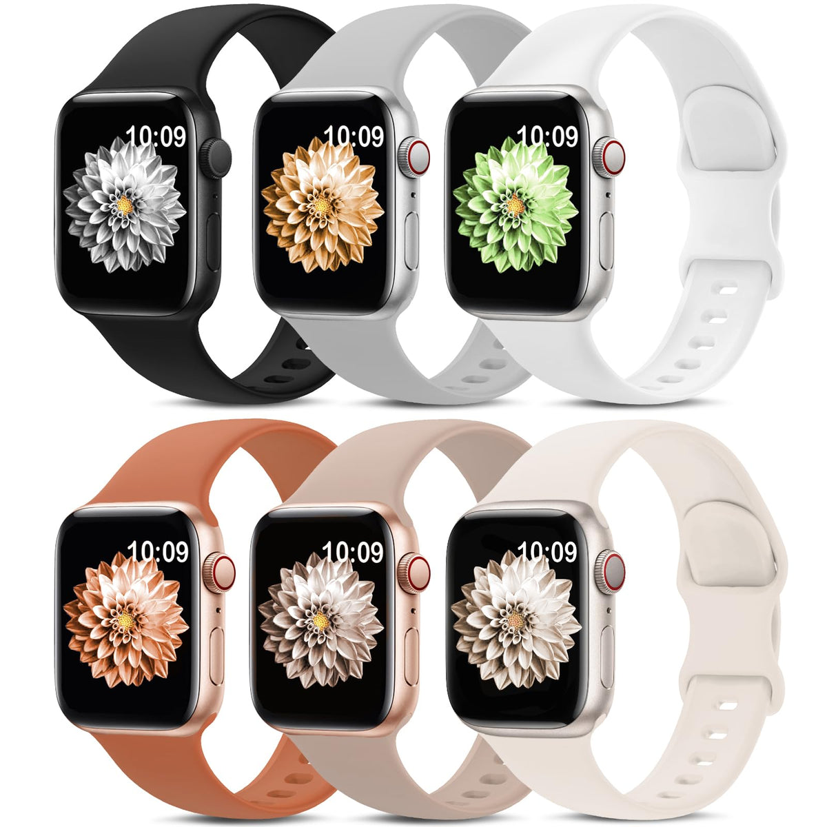6 Pack Sport Silicone Bands Compatible with Apple Watch Band for Women Men