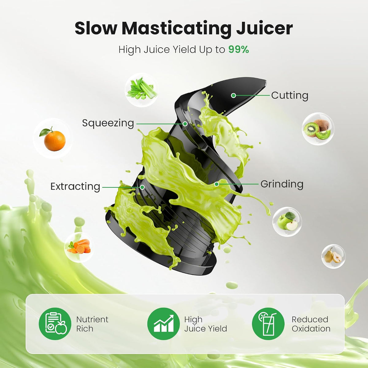 Kismile Cold Press Juicer, 5.6" Wide Chute Juicer Machine, Stainless Steel