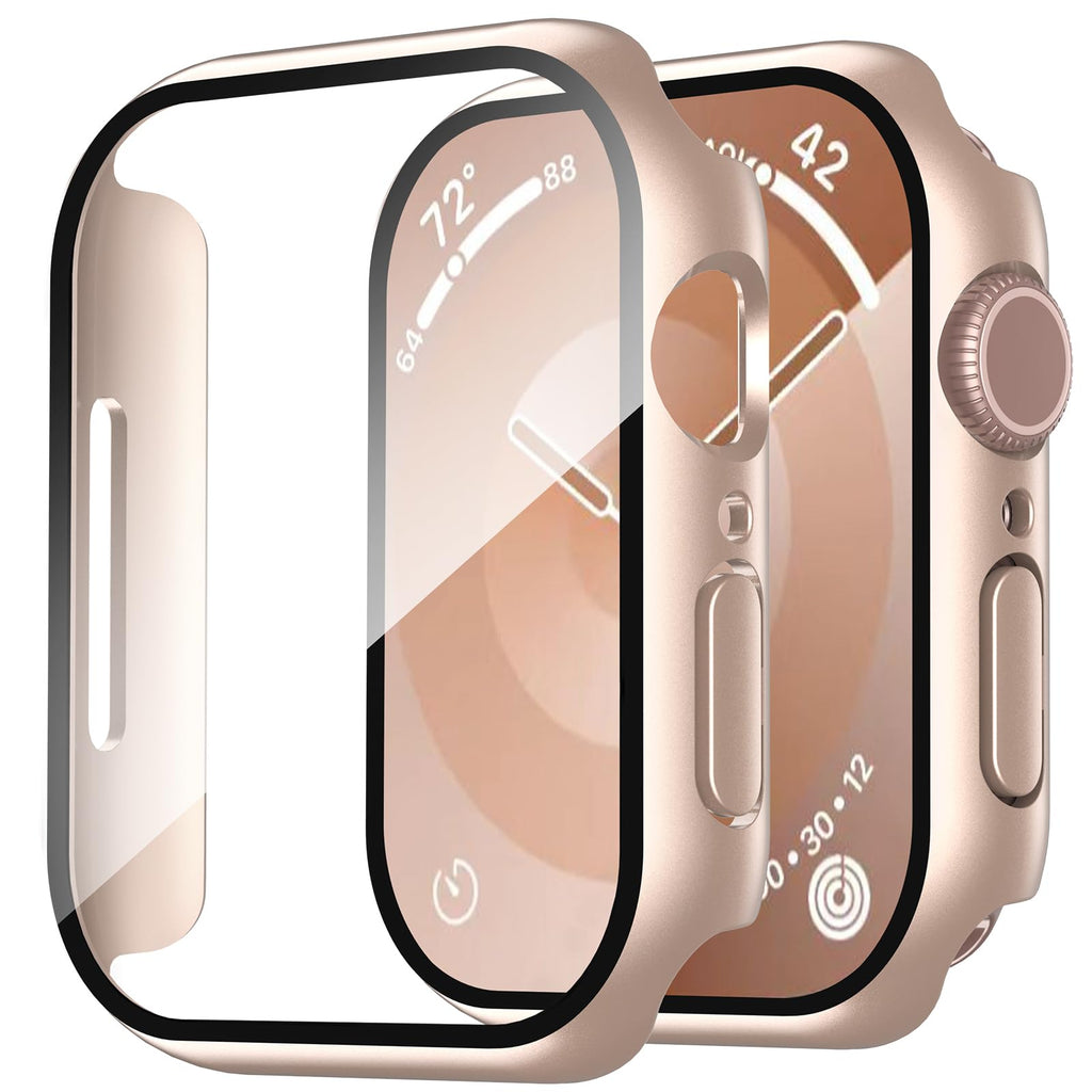Smiling 2 Pack Case Compatible with Apple Watch Series 9/8/7 41mm with Tempered Glass Screen Protector, Hard PC Case Overall Protective Cover- 1 Silver + 1 Transparent