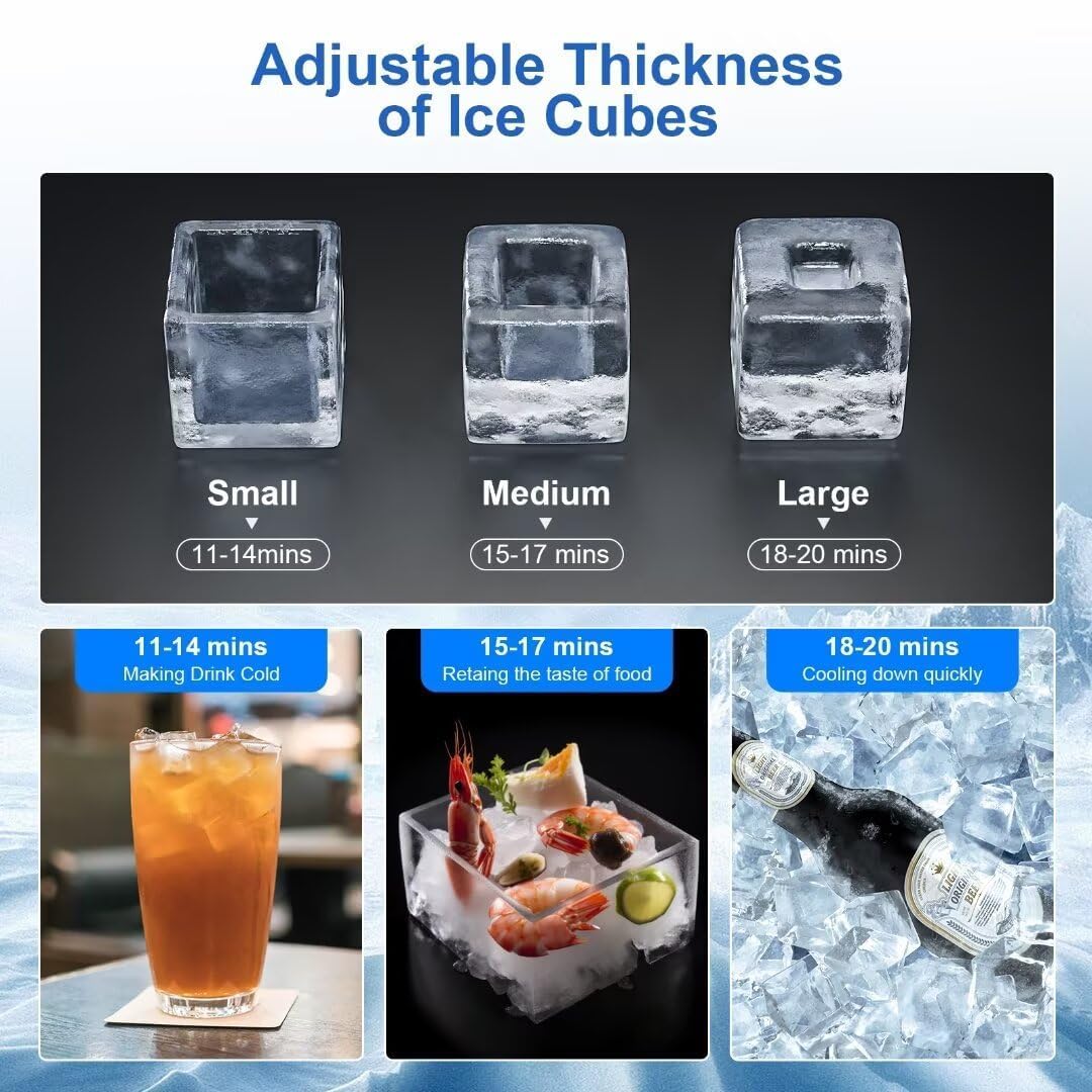 Kismile Commercial Ice Maker, 265lbs/24h Freestanding Ice Cubes Maker