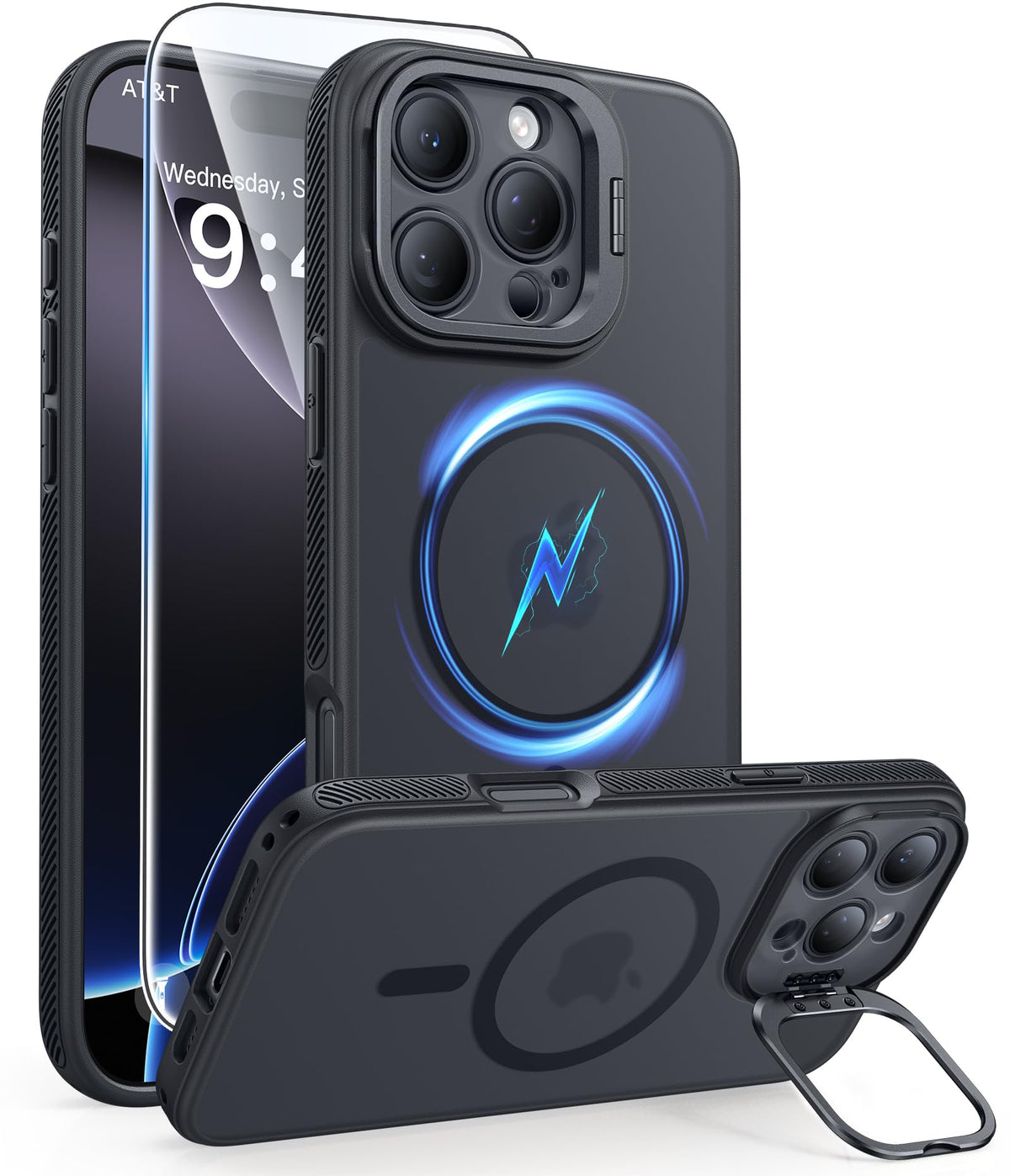 FNTCASE for Samsung Galaxy Z Fold 7 Case with 360 Spin Magnetic Stand Black