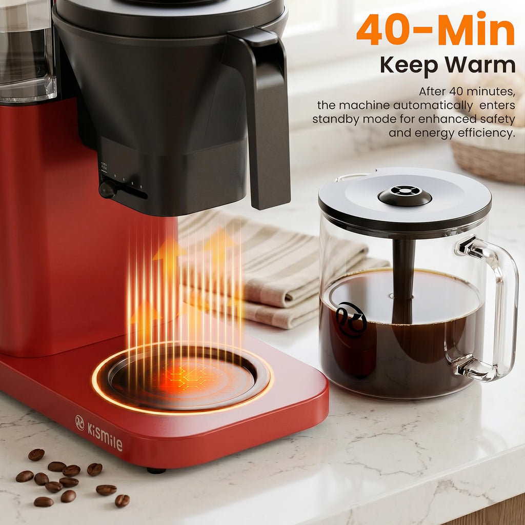 Kismile SCA Certified 8-Cup Coffee Maker, 6-Min Quick Brew, Hot & Cold Brew Coffee Machine, Adjustable Flow Control, Magnetic Anti-Drip, Keep Warm, DIY Manual Mode, Dishwasher Safe, Olive Green