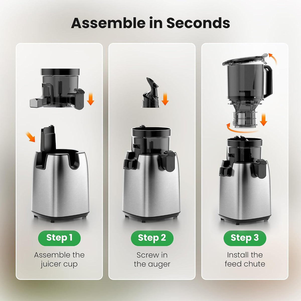 Kismile Cold Press Juicer, 5.6" Wide Chute Juicer Machine, Stainless Steel