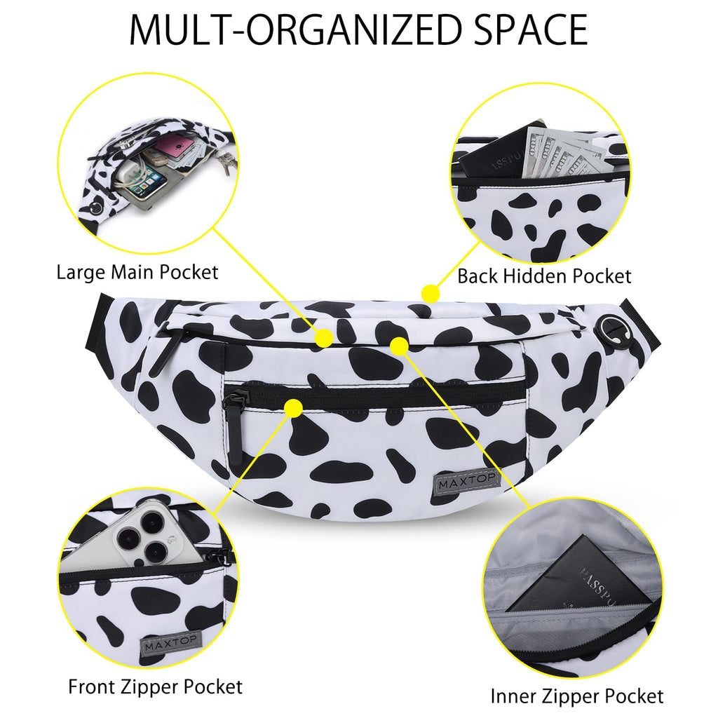 MAXTOP Large Fanny Pack for Women Men Crossbody Bag with 4-Zipper Pockets