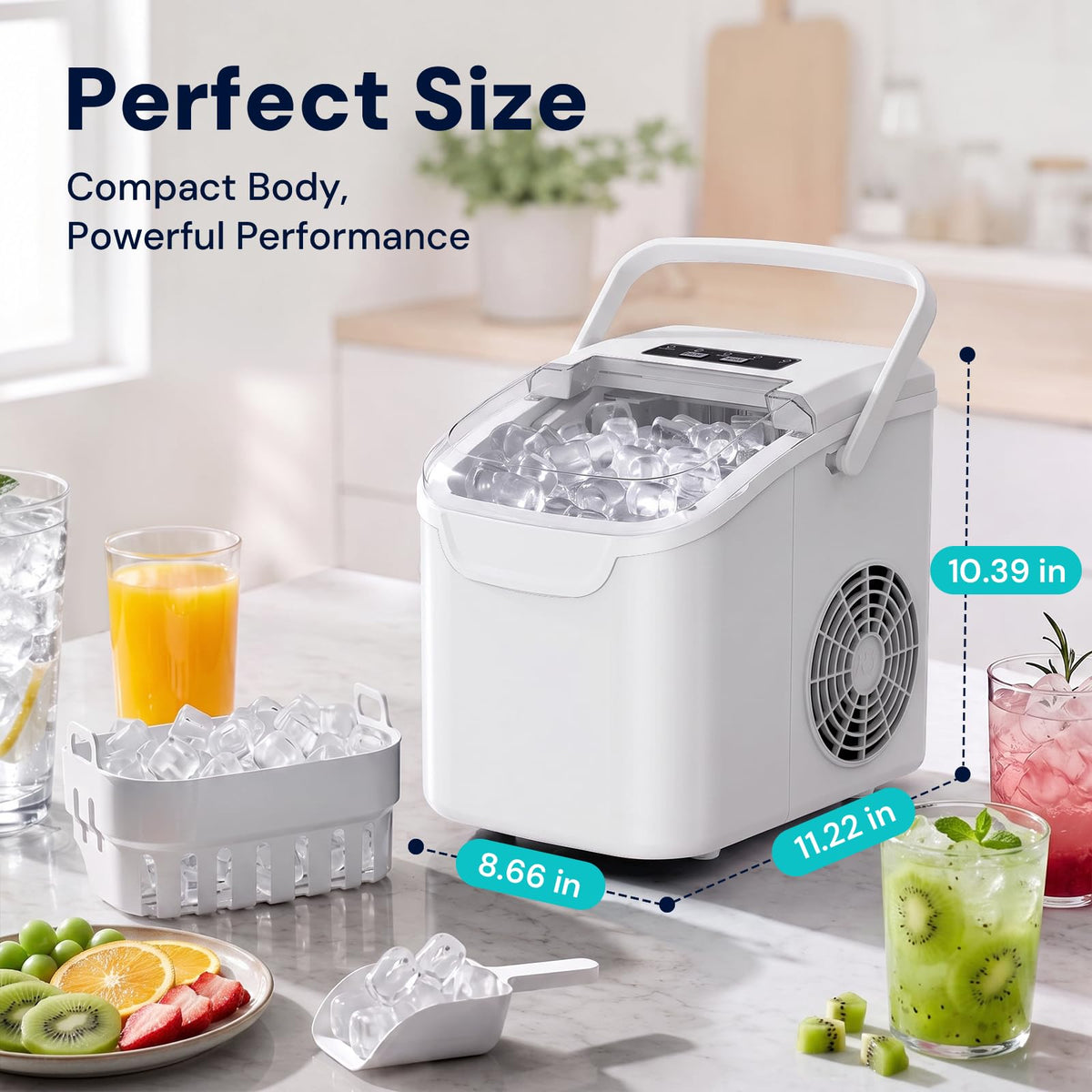 Kismile Countertop Ice Maker Machine, 26Lbs/Day Fastest 6‑Min Ice, Black