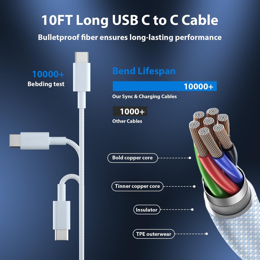iPhone 18 17 16 15 Charger Fast Charging Type C Chargers USB C Cable 10FT