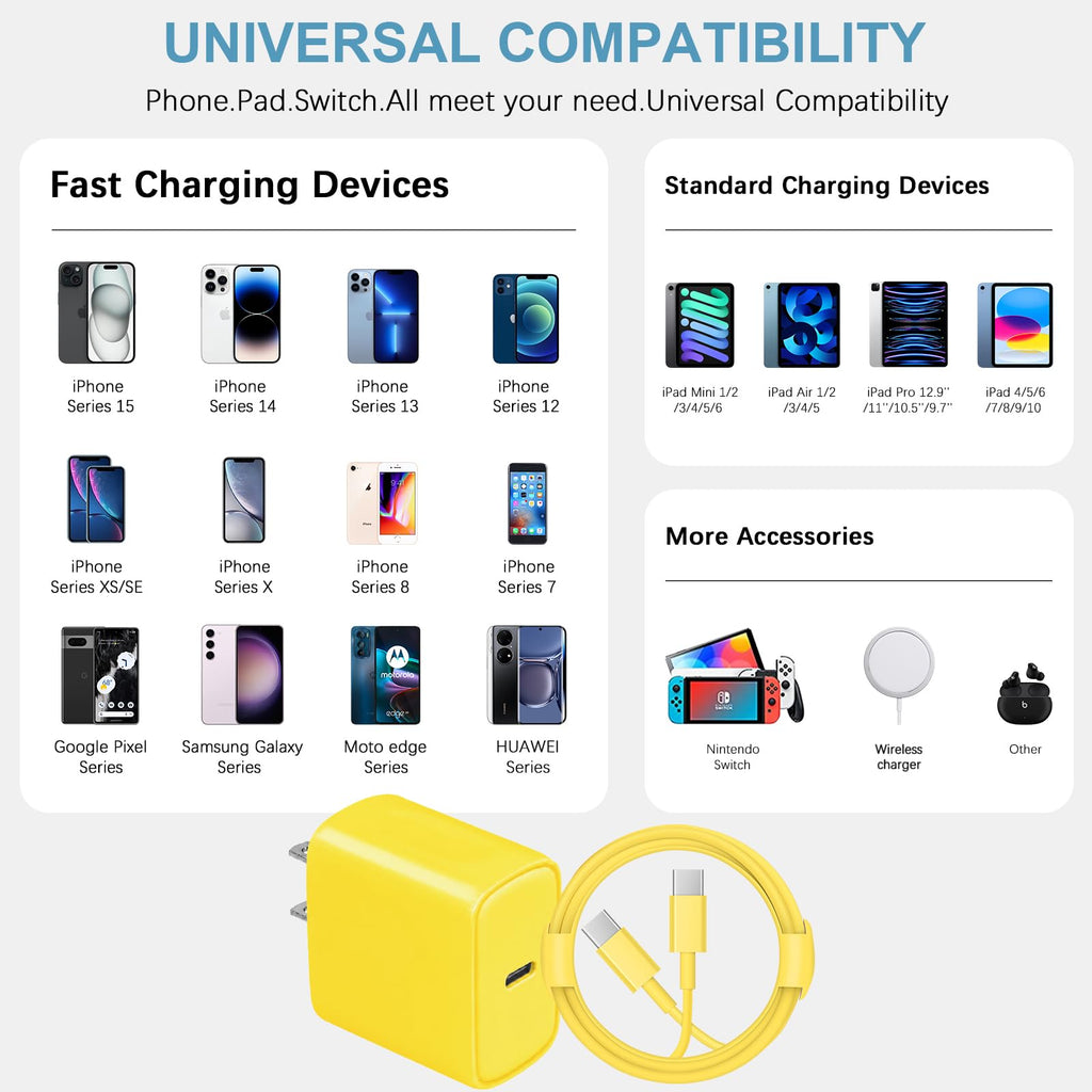 10FT iPhone 18 17 16 15 Charger Fast Charging USB C Charger Block