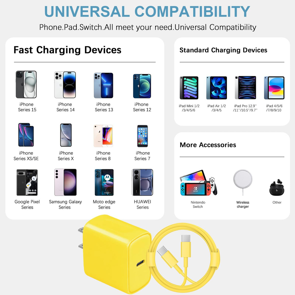 10FT iPhone 18 17 16 15 Charger Fast Charging USB C Charger Block