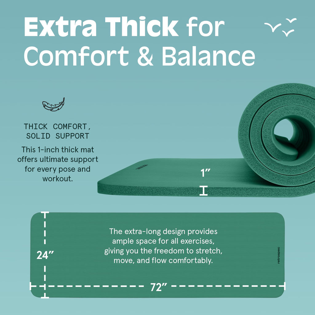 Retrospec Solana Yoga Mat 1" Thick w/Nylon Strap for Men & Women - Non Slip Exercise Mat for Home Yoga, Pilates, Stretching, Floor & Fitness Workouts