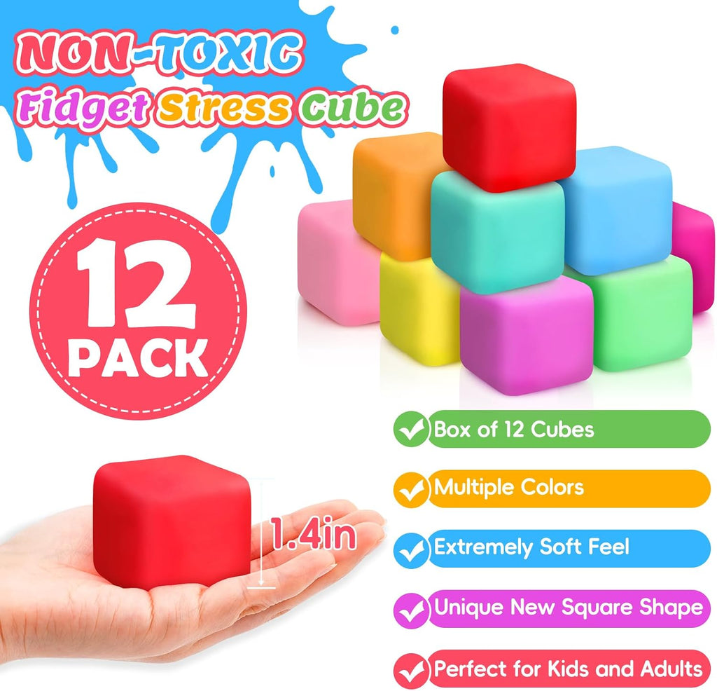 VISCOO 12 Pack Slow Rising Stress Cube, Stress Balls Fidget Squishy Toys