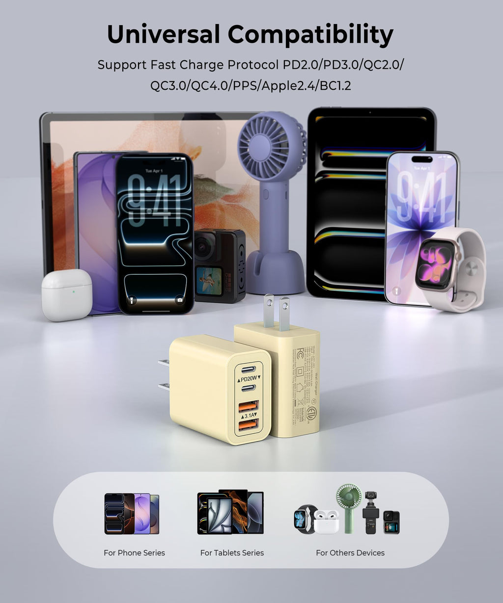 [2-Pack] USB C Wall Charger, 40W Type C Charger Fast Charging Blocks