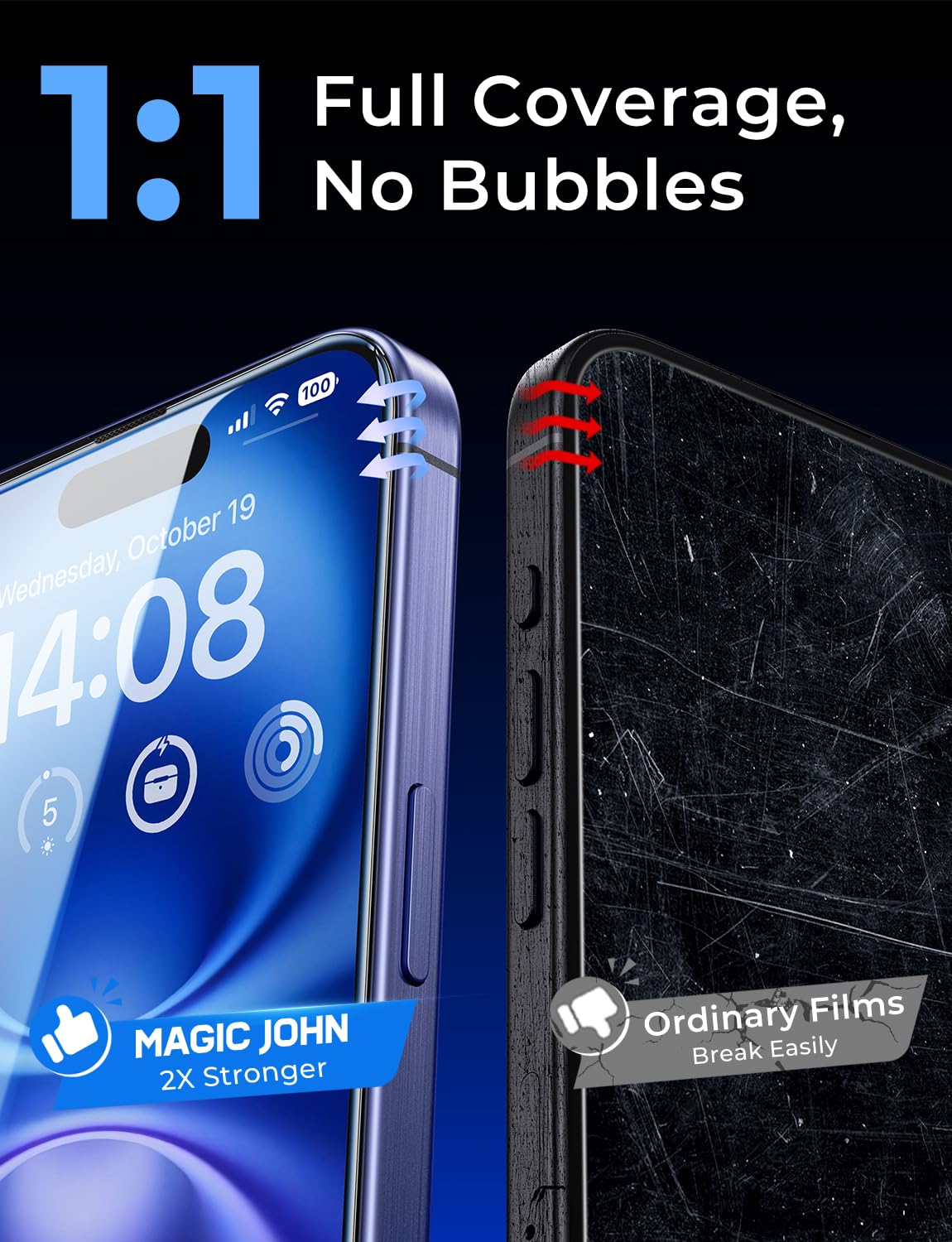 MAGIC JOHN 2 Pack for iPhone 16 Pro Max Tempered Glass Screen Protector